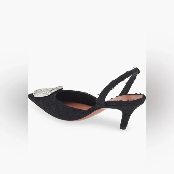 New Authentic Amina Muaddi Camelia 60mm Tweed Slingback Pump Size 38.5 - Picture 5 of 10
